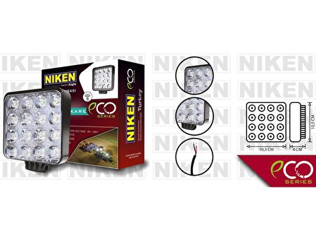 Çalışma lambası ledli kare 22-27w 16 ledli niken eco