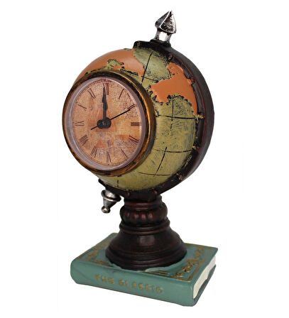 Dünya Küre Masa Saati  Dekoratif Biblo