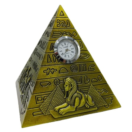 Antik Mısır Piramit Saatli Metal Dekoratif Hediyelik Biblo 10x11cm