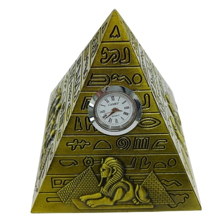 Antik Mısır Piramit Saatli Metal Dekoratif Hediyelik Biblo 10x11cm