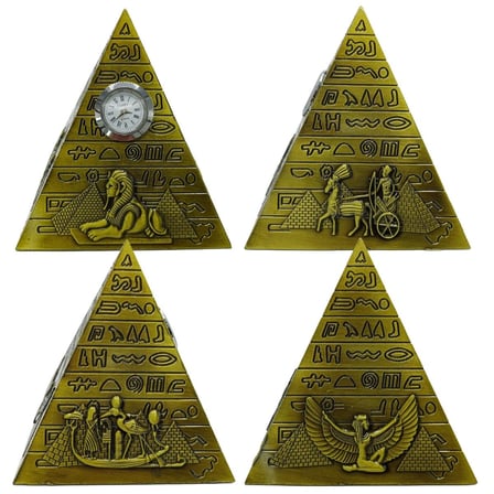 Antik Mısır Piramit Saatli Metal Dekoratif Hediyelik Biblo 10x11cm