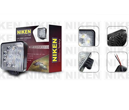 Çalışma lambası ledli kare 22-27w 9 ledli niken