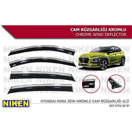 Niken Hyundai Kona 2018-2022 Kromlu Cam Rüzgarlığı 4 lü