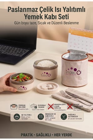 Isı Yalıtımlı Çantalı 2 Parça Vakumlu Lunch Box Yemek Termosu Beslenme Kutusu Sefer Tası
