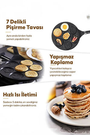 Gülenyüz Smıle Döküm Granit Pankek Tavası 28 CM Emoji Pancake Pankek Mücver Krep Tavası