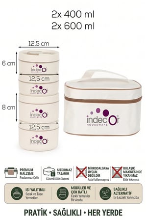 Isı Yalıtımlı Çantalı 4 Parça Vakumlu Lunch Box Yemek Termosu Beslenme Kutusu Sefer Tası