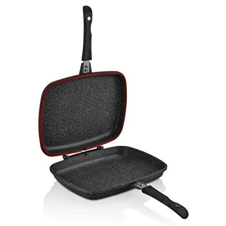 Noble Life 34 Cm Çift Taraflı Kapaklı Smart Granit Tava Siyah