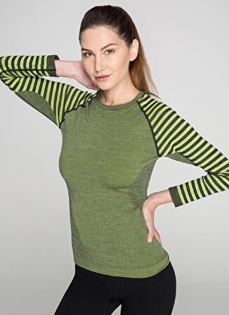 Thermoform Bisiklet Yaka Düz Yeşil Kadın Sweatshırt Thermoform Ultimate Merıno Kadın Se
