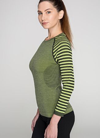 Thermoform Bisiklet Yaka Düz Yeşil Kadın Sweatshırt Thermoform Ultimate Merıno Kadın Se