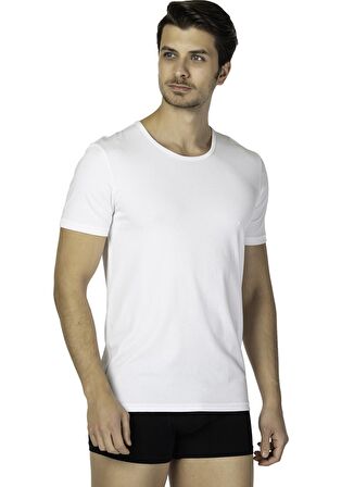 Ds Damat Bisiklet Yaka Düz Beyaz Erkek T-Shirt DS0400