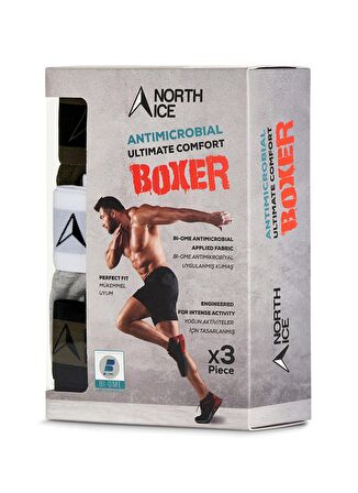 North Ice Gri Melanj Erkek Boxer North Ice 3lü Boxer