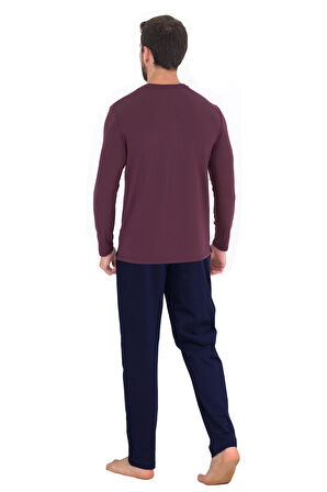 Ds Damat Pamuk Modal V yaka Pijama Takımı BORDO