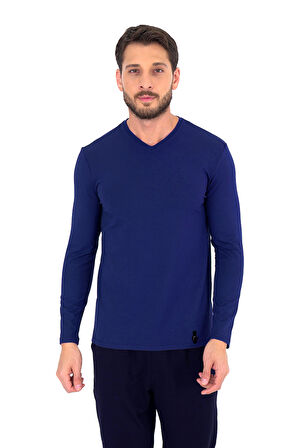 Ds Damat Pamuk Modal V yaka Pijama Takımı LACİVERT