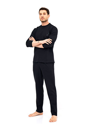 North Ice Erkek Petek Desen Pijama Takımı -  Pamuklu Kumaş, Modern Kalıp, Rahat Kesim SİYAH