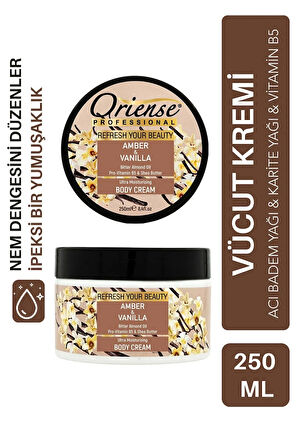 Oriense 250 Ml Vücut Kremi Amber & Vanilya - Acı Badem Yağı, Shea Yağı, Gliserin, Pantenol ve E Vitamini 