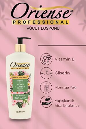 Oriense Monoi ve Hawaii Çiçekleri Nemlendirici Losyon, Cildin Koruyucu Kalkanı ve Lüks Pürüzsüzlük, 500ml