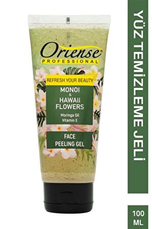 Oriense Monoi & Hawaii Çiçekleri Yüz Temizleme Peeling Jeli, Moringa Yağı ve Kayısı Çekirdeği Özü İçerir