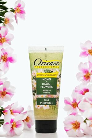 Oriense Monoi & Hawaii Çiçekleri Yüz Temizleme Peeling Jeli, Moringa Yağı ve Kayısı Çekirdeği Özü İçerir