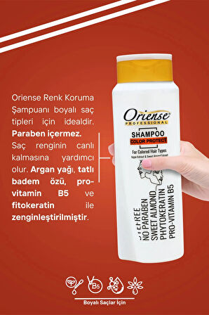 Oriense 360 Ml Şampuan Color Protect 4'lü Set - Boyalı Saçlar İçin(Pantenol, Argan ve Tatlı Badem Özü, Zenginleştirilmiş Ferahlık)