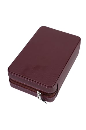 Cohiba Bordo Çizgili Dahili Çakmak Kesicili Deri Puro Taşıma Çantası - Seyahat Humidoru - TR8835