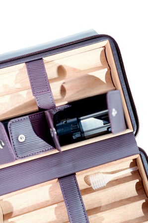 Cohiba Bordo Çizgili Dahili Çakmak Kesicili Deri Puro Taşıma Çantası - Seyahat Humidoru - TR8835