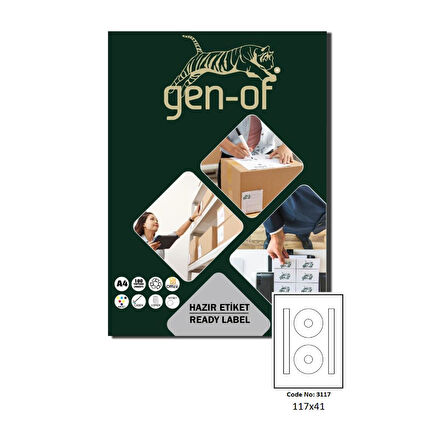 Gen-Of GK-3117 Laser Etiket CD-117x41 100 Sayfa (200 Etiket)