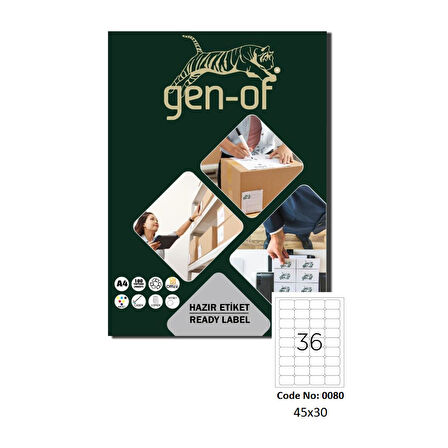 Gen-Of GK-0080 Laser Etiket 45x30 100 Sayfa (3600 Etiket)