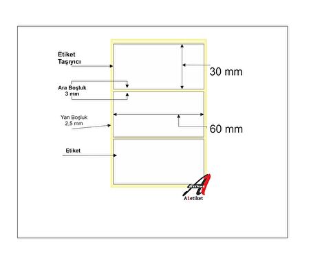 PİA Kuşe Etiket 30 x 60 mm 10.000 Adet Kuşe Barkod Etiketi 1.000 Sarımlı 10 Rulo