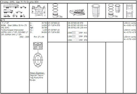 Opel Motor Segmanı Astra G Corsa C Combo C (y1,7dt) / (75 Hp) / (79,00mm) / (std) - Goetze 63076000g