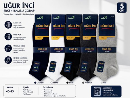 Uğur İnci Bambu Çorap Unisex Nefes Alabilen Terletmez Antibakteriyel Yumuşak Günlük Çorap 6 lı paket
