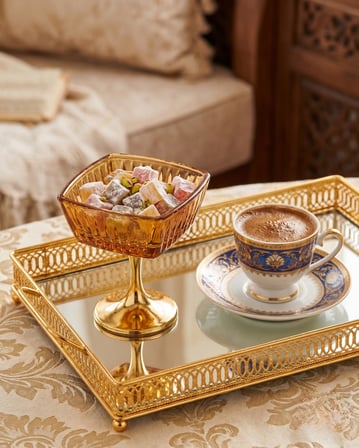 Hürrem Gold Ayaklı Kehribar Cam Lokumluk & Sunumluk