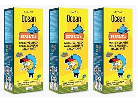 OCEAN MULTİ BALIK YAĞI ŞURUP BALLI PORTAKALLI 150ml 3'LÜ PAKET