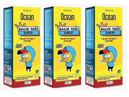 OCEAN BALIK YAĞI ŞURUBU KARIŞIK MEYVE AROMALI 150 ML 3'LÜ PAKET