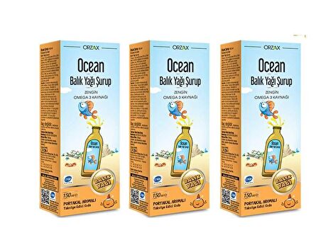 OCEAN OMEGA 3 PORTAKAL AROMALI BALIK YAĞI ŞURUBU 150 ML 3'LÜ PAKET