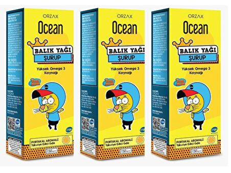 OCEAN OMEGA 3 PORTAKAL AROMALI BALIK YAĞI ŞURUBU 150 ML 3'LÜ PAKET