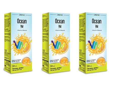 ORZAX OCEAN VM VİTAMİN MİNERAL 150 ML PORTAKALLI ŞURUP 3'LÜ PAKET