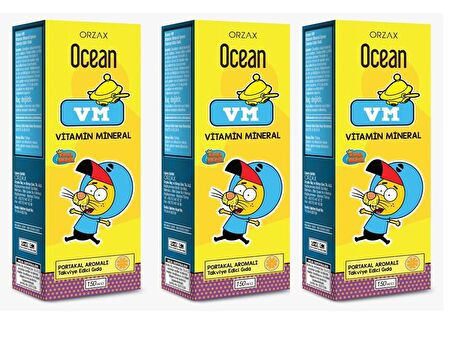 ORZAX OCEAN VM VİTAMİN MİNERAL 150 ML PORTAKALLI ŞURUP 3'LÜ PAKET