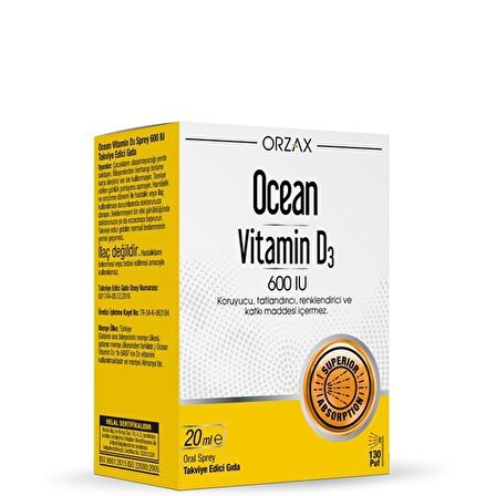 Orzax Ocean Vitamin D3 600 IU Sprey 20 ml