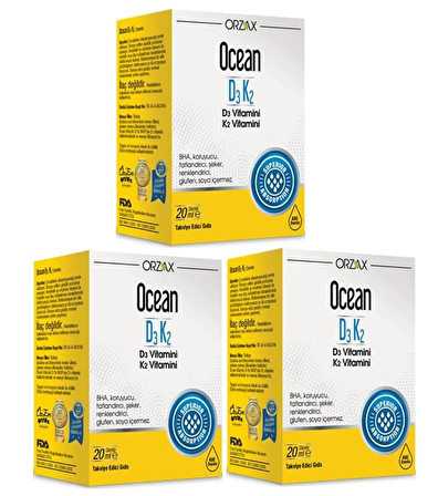 Orzax Ocean D3K2 Damla 20 ML x 3 Adet