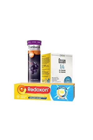 Sambucol Plus Efervesan 15 Tablet+Ocean D3K2 Damla 20 ml+Redoxon 3'lü Etkili 15 Efervesan Tablet