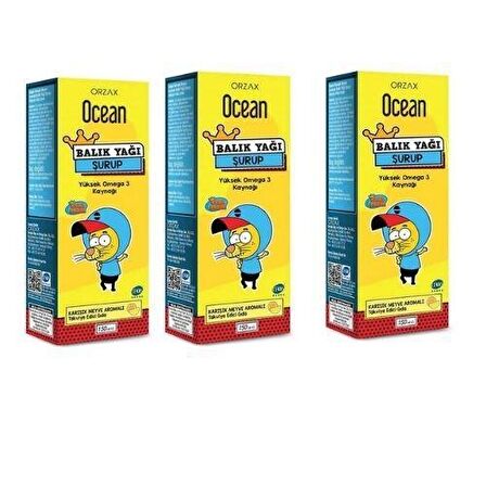 Orzax Ocean Omega 3 Balık Yağı Şurup 150 Ml - Karışık Meyve Aromalı X 3
