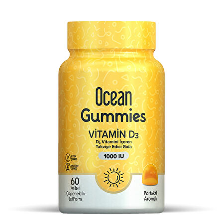 Ocean Gummies Vitamin D3 1000IU 60 Çiğnenebilir Portakallı Jel Form