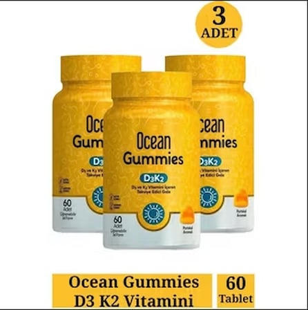 Ocean Gummies D3K2 60 Adet Çiğnenebilir Jel Form İçeren Takviye Edici Gıda - 3 Adet