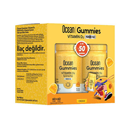 Ocean Gummies Vitamin D3 60 Çiğneme Form 2 li Paket