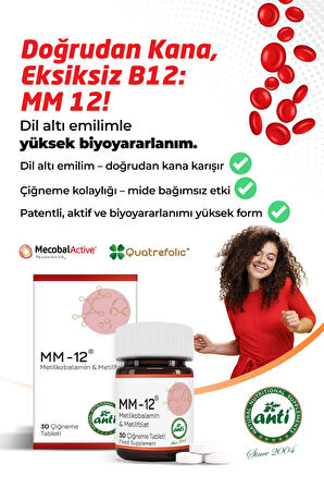 Mm-12® B12Vitamini ve Metil folat Çiğneme Tableti