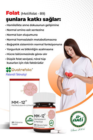 Mm-12® B12Vitamini ve Metil folat Çiğneme Tableti