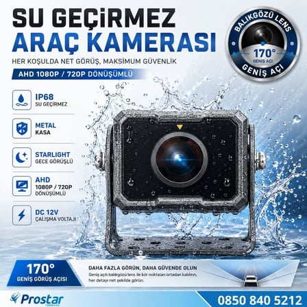 Balıkgözü Geniş Açılı AHD 1080P/720P AHD Profesyonel Araç Kamerası IP68 Metal Kasa