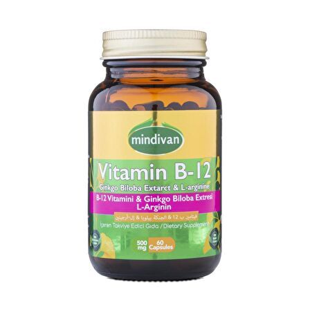 Mindivan Vitamin B12 &Ginkgo Bloba Ekstresi & L Arginin 60 Kapsül