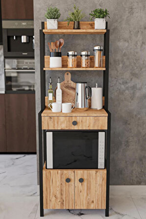 Çekmeceli 2 Kapaklı Çok Amaçlı Dolap Mutfak Bangosu Mikrodalga Fırın Mini Fırın Dolabı Kahve Köşesi