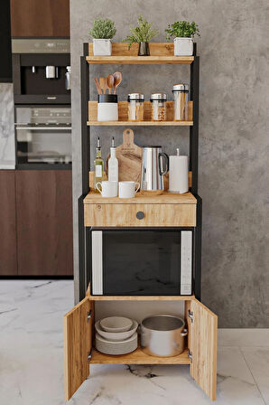 Çekmeceli 2 Kapaklı Çok Amaçlı Dolap Mutfak Bangosu Mikrodalga Fırın Mini Fırın Dolabı Kahve Köşesi